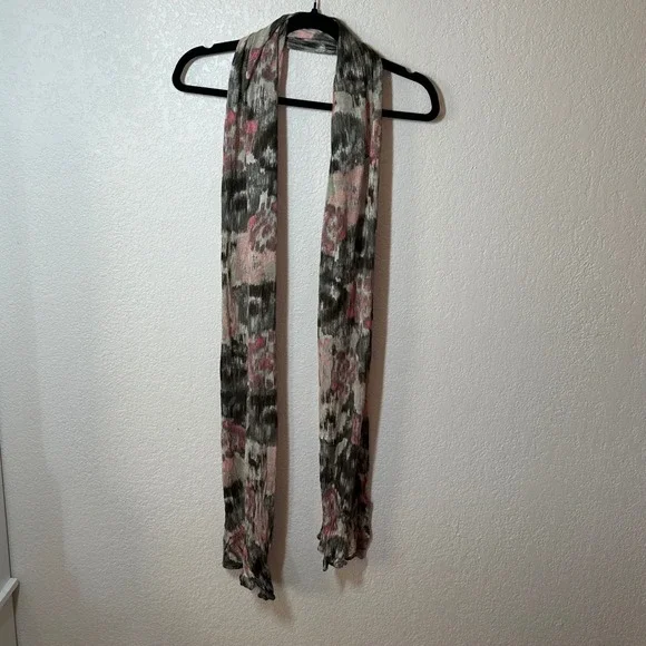 Floral Print Scarf Gray Pink Lightweight Fashion Accessory Shawl Wrap - Picture 2 of 4